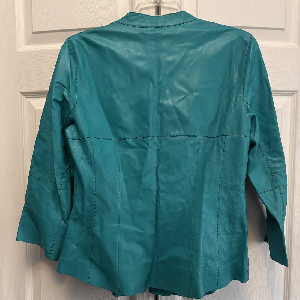 Lafayette Small/Petite 148 NY Teal Leather Jacket Elegant Zip Front - Picture 2 of 2